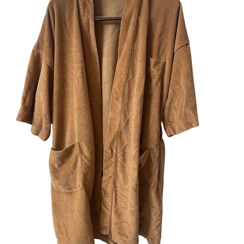 Vintage 1970s Golden Brown Velour Belted Robe Pockets Reynolds Penland